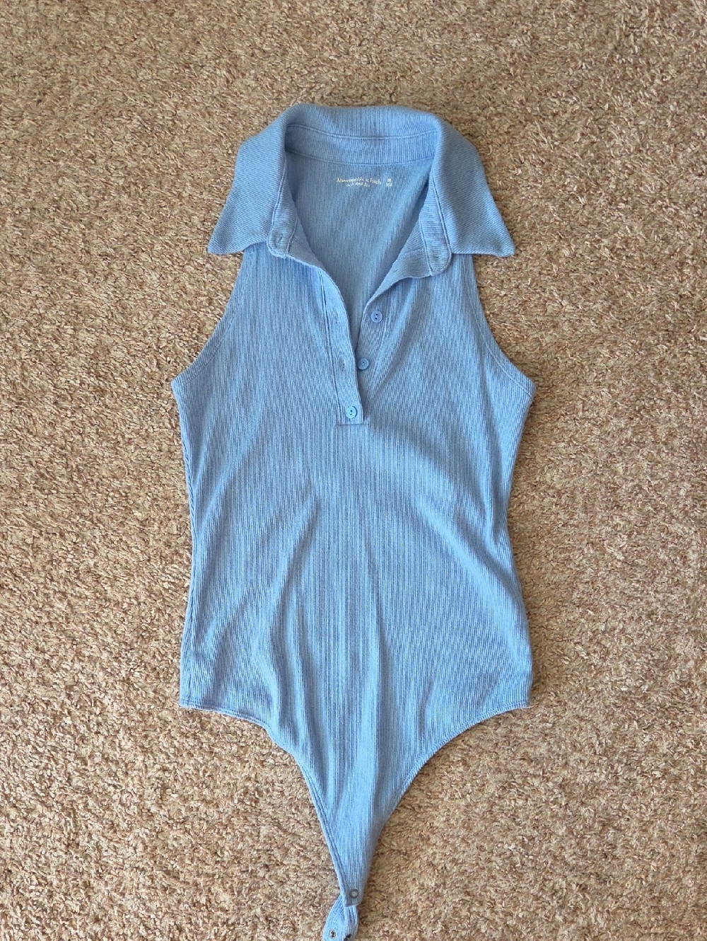 Abercrombie & Fitch Womans Soft A&F Ribbed Polo Bodysuit Blue